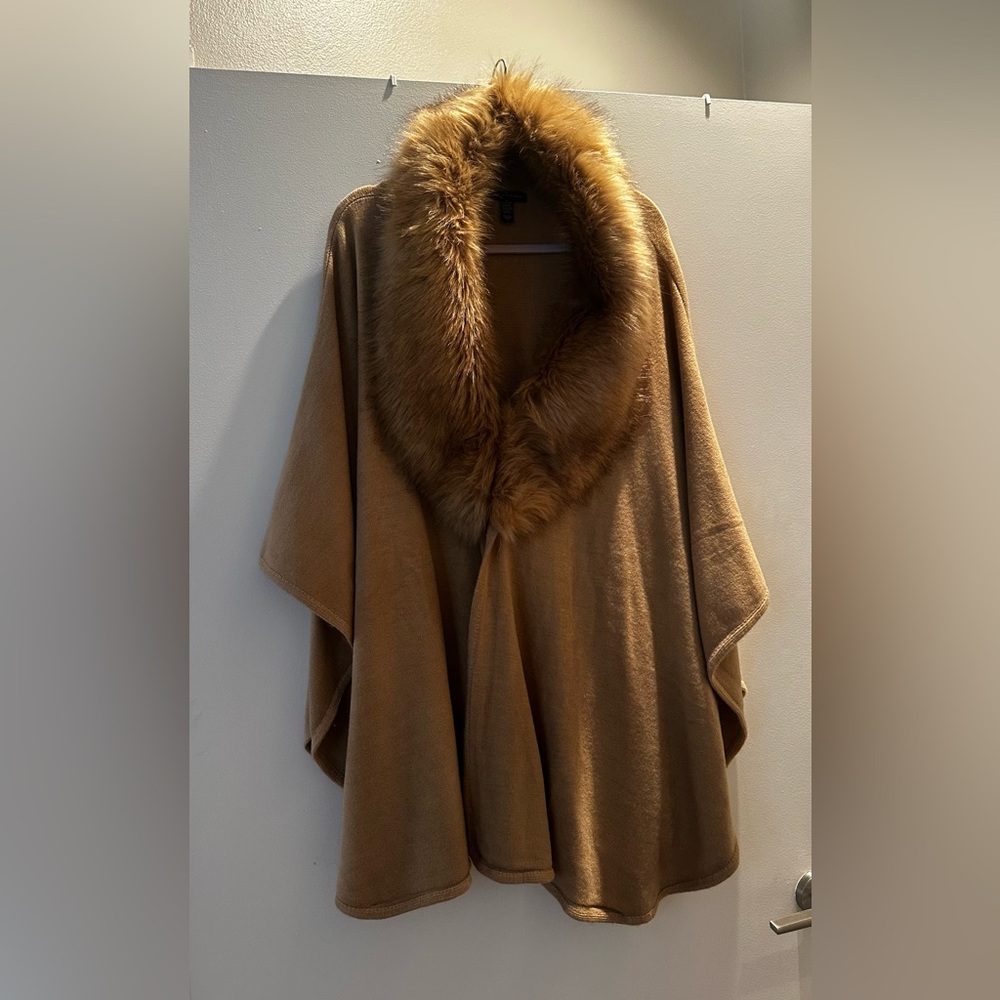 Saks Fifth Avenue Faux Fur Trim Cape
